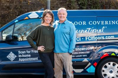 Scott and Shannon McAuliffe - Floor Coverings International South Denver owners with mobile showroom